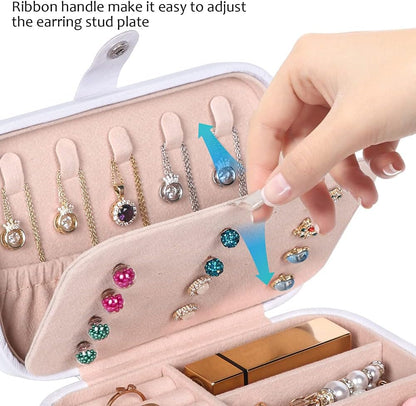 Hatori Travel Jewelry Box, PU Leather Small Jewelry Organizer for Women Girls, Double Layer Portable Mini Travel Case Display Storage Holder Boxes for Stud Earrings, Rings (Black)