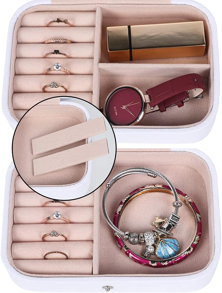 Hatori Travel Jewelry Box, PU Leather Small Jewelry Organizer for Women Girls, Double Layer Portable Mini Travel Case Display Storage Holder Boxes for Stud Earrings, Rings (Black)