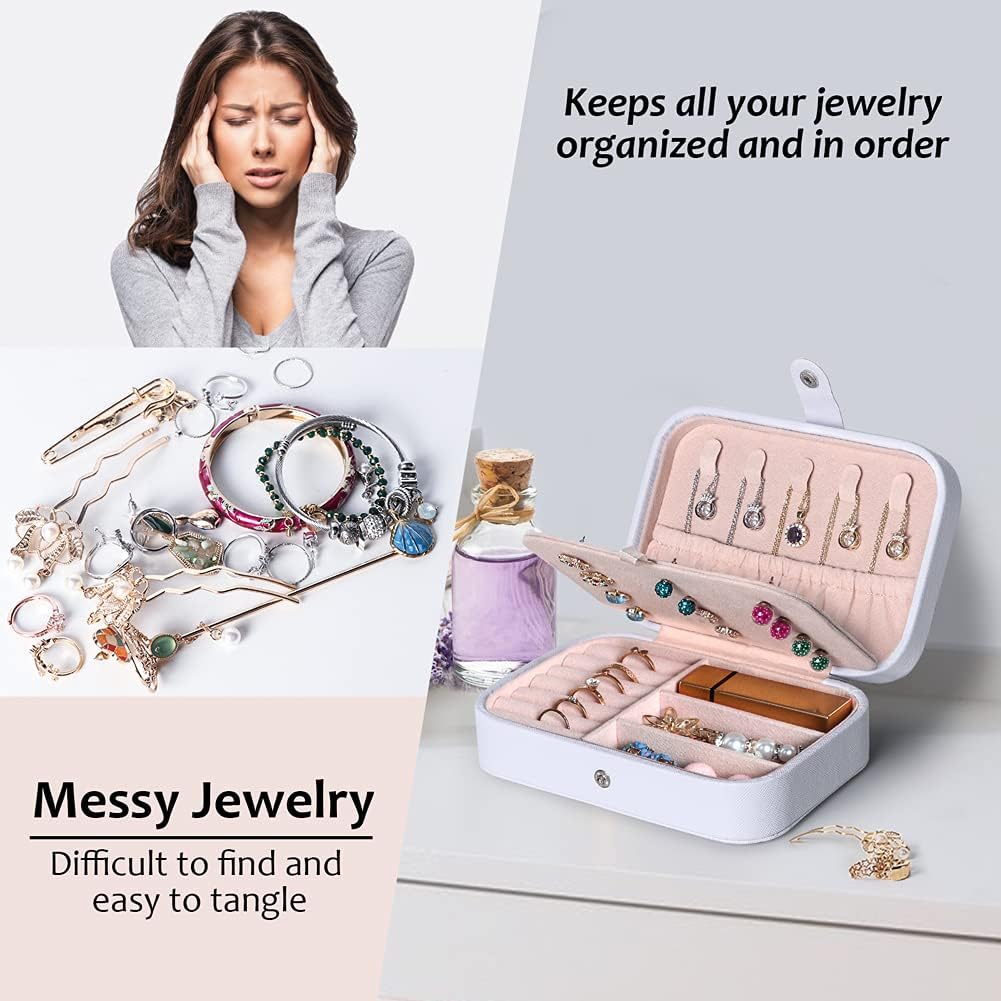 Hatori Travel Jewelry Box, PU Leather Small Jewelry Organizer for Women Girls, Double Layer Portable Mini Travel Case Display Storage Holder Boxes for Stud Earrings, Rings (Black)