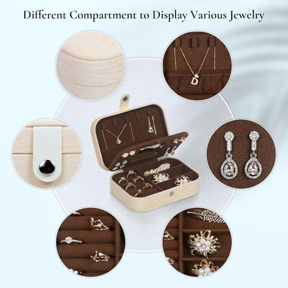 Hatori Travel Jewelry Box, PU Leather Small Jewelry Organizer for Women Girls, Double Layer Portable Mini Travel Case Display Storage Holder Boxes for Stud Earrings, Rings (Black)