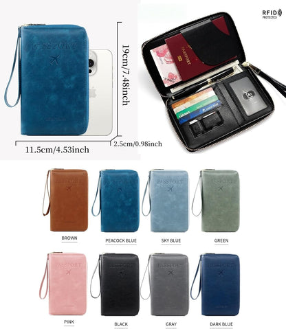 S-11 RFID Blocking Passport Holder Travel Wallet, Slim Zipper Card Case with ID Window, Boarding Pass Slot & Credit Card Organizer for Men and Women. (Brown)