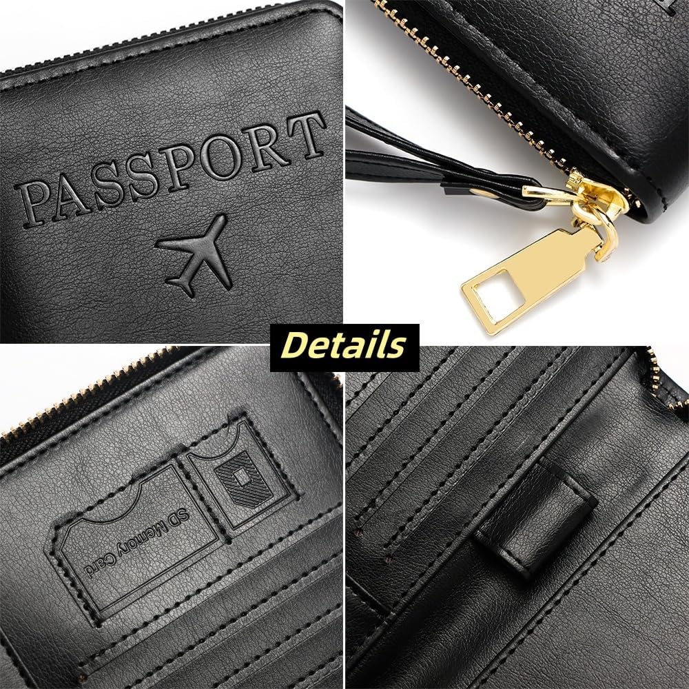 S-11 RFID Blocking Passport Holder Travel Wallet, Slim Zipper Card Case with ID Window, Boarding Pass Slot & Credit Card Organizer for Men and Women. (Brown)