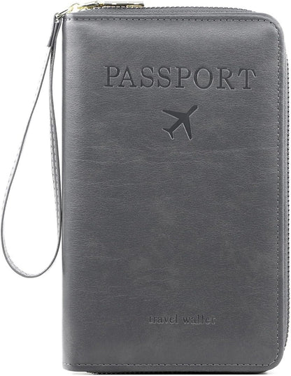S-11 RFID Blocking Passport Holder Travel Wallet, Slim Zipper Card Case with ID Window, Boarding Pass Slot & Credit Card Organizer for Men and Women. (Brown)