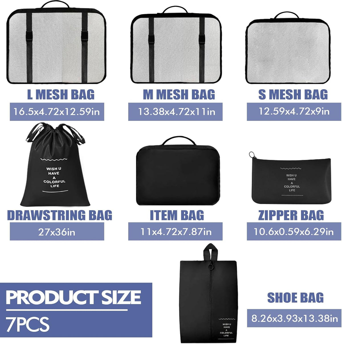 Packing Cubes 7 Set Travel Essentials for Carry on Luggage Organizers Bag Packing Cubes for Suitcases Travel Accessories()