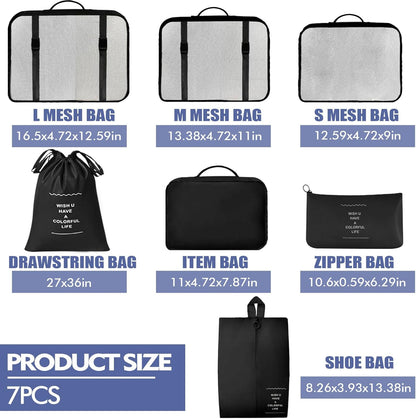 Packing Cubes 7 Set Travel Essentials for Carry on Luggage Organizers Bag Packing Cubes for Suitcases Travel Accessories()
