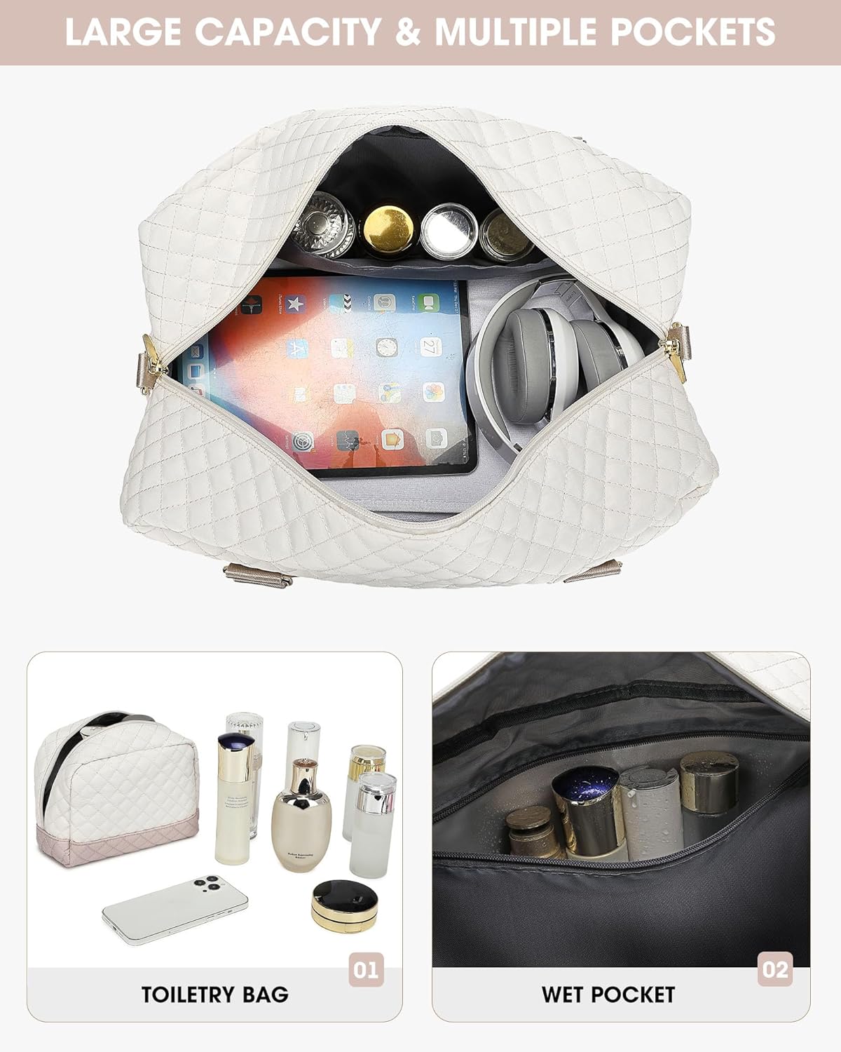 Women Weekender Travel Duffle Bag: Large Overnight Bags with Shoe Compartment Carry on Bags with Toiletry Bag Weekend Yoga Gym Bag with Wet Pocket Travel Duffel Tote Bag Hospital Bag Black