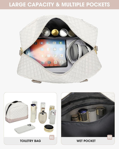 Women Weekender Travel Duffle Bag: Large Overnight Bags with Shoe Compartment Carry on Bags with Toiletry Bag Weekend Yoga Gym Bag with Wet Pocket Travel Duffel Tote Bag Hospital Bag Black