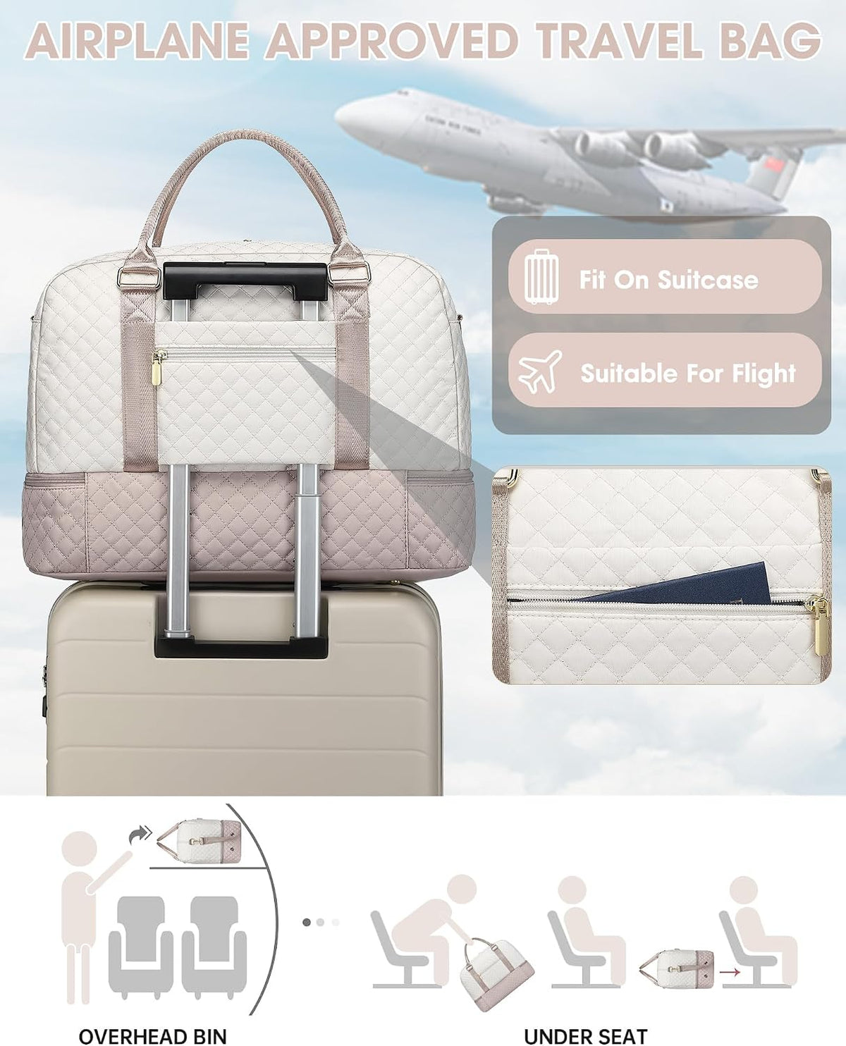 Women Weekender Travel Duffle Bag: Large Overnight Bags with Shoe Compartment Carry on Bags with Toiletry Bag Weekend Yoga Gym Bag with Wet Pocket Travel Duffel Tote Bag Hospital Bag Black