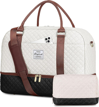 Women Weekender Travel Duffle Bag: Large Overnight Bags with Shoe Compartment Carry on Bags with Toiletry Bag Weekend Yoga Gym Bag with Wet Pocket Travel Duffel Tote Bag Hospital Bag Black