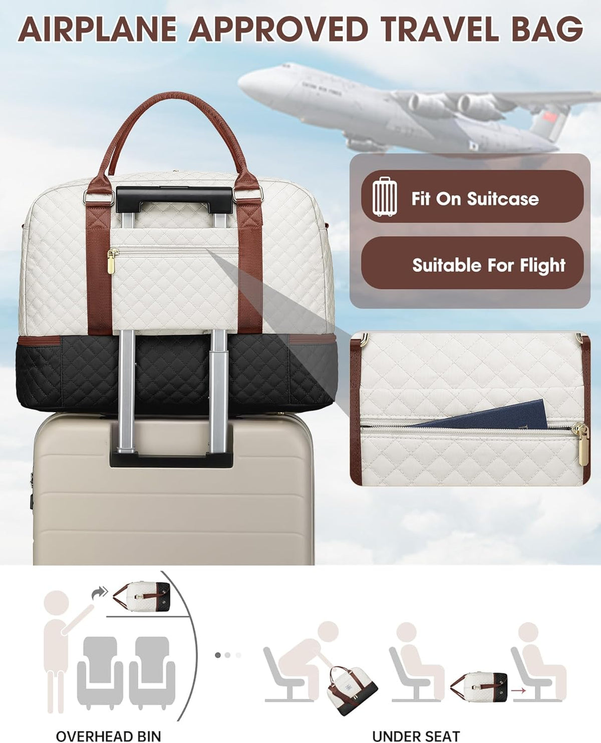 Women Weekender Travel Duffle Bag: Large Overnight Bags with Shoe Compartment Carry on Bags with Toiletry Bag Weekend Yoga Gym Bag with Wet Pocket Travel Duffel Tote Bag Hospital Bag Black