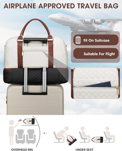 Women Weekender Travel Duffle Bag: Large Overnight Bags with Shoe Compartment Carry on Bags with Toiletry Bag Weekend Yoga Gym Bag with Wet Pocket Travel Duffel Tote Bag Hospital Bag Black