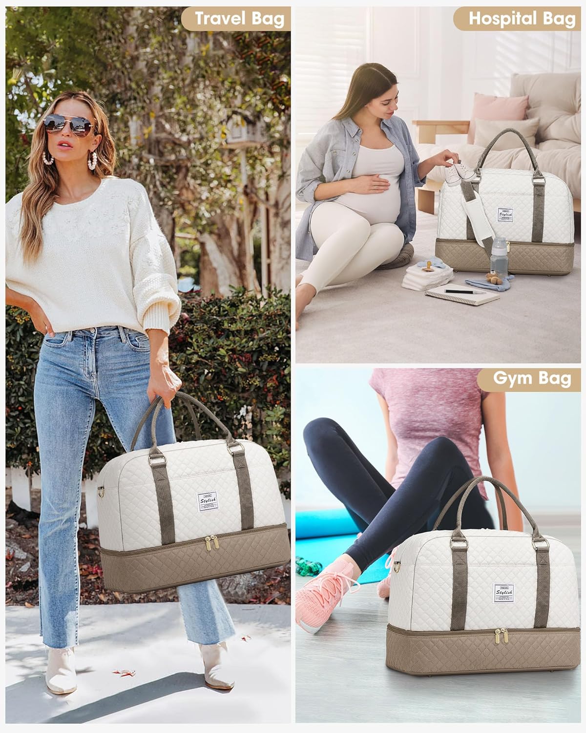Women Weekender Travel Duffle Bag: Large Overnight Bags with Shoe Compartment Carry on Bags with Toiletry Bag Weekend Yoga Gym Bag with Wet Pocket Travel Duffel Tote Bag Hospital Bag Black