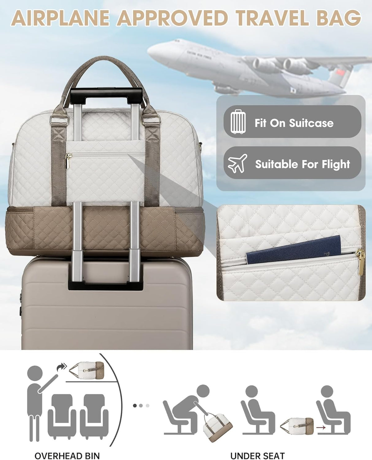 Women Weekender Travel Duffle Bag: Large Overnight Bags with Shoe Compartment Carry on Bags with Toiletry Bag Weekend Yoga Gym Bag with Wet Pocket Travel Duffel Tote Bag Hospital Bag Black