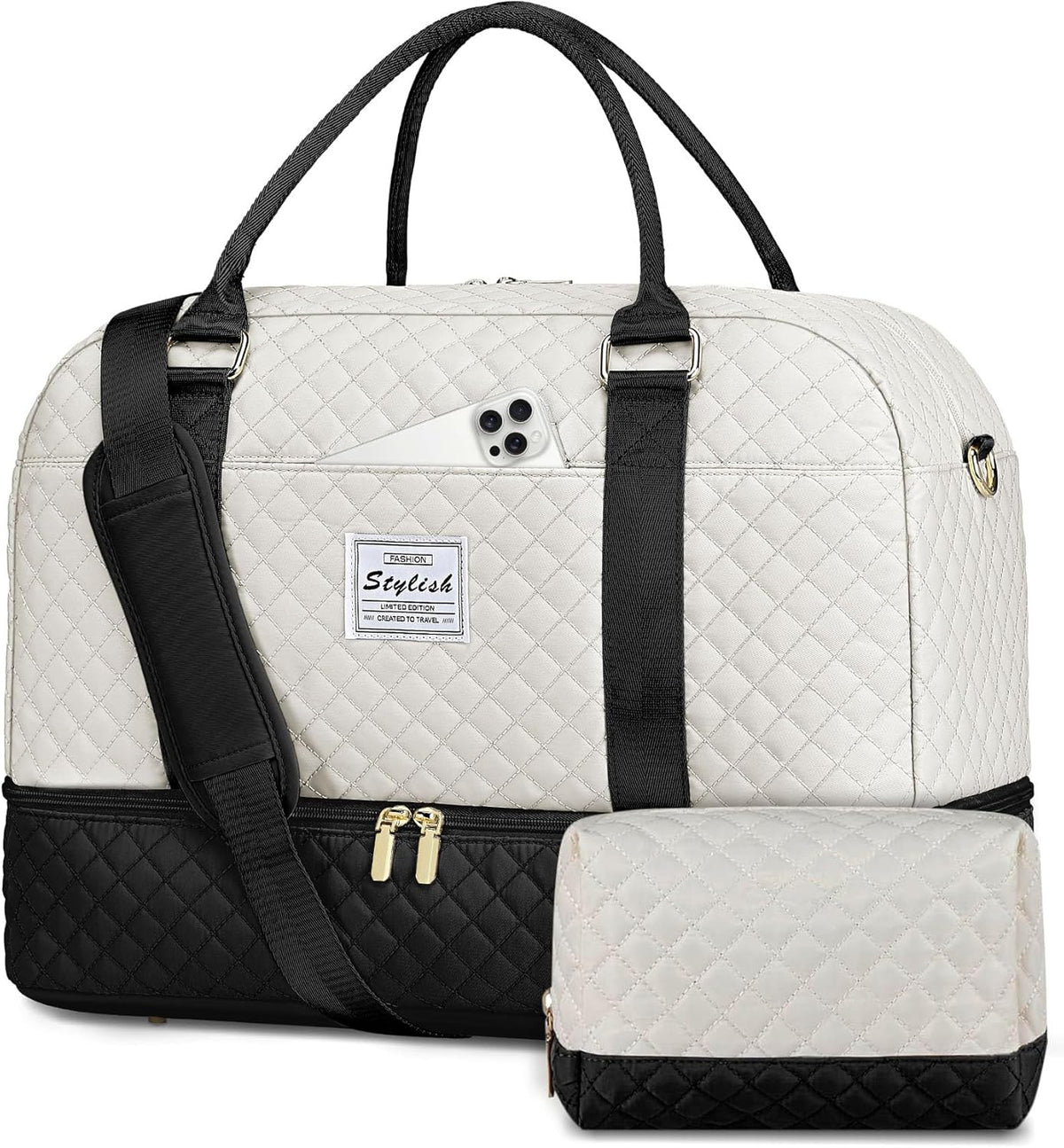 Women Weekender Travel Duffle Bag: Large Overnight Bags with Shoe Compartment Carry on Bags with Toiletry Bag Weekend Yoga Gym Bag with Wet Pocket Travel Duffel Tote Bag Hospital Bag Black