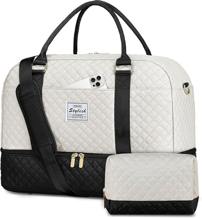 Women Weekender Travel Duffle Bag: Large Overnight Bags with Shoe Compartment Carry on Bags with Toiletry Bag Weekend Yoga Gym Bag with Wet Pocket Travel Duffel Tote Bag Hospital Bag Black