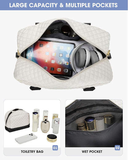 Women Weekender Travel Duffle Bag: Large Overnight Bags with Shoe Compartment Carry on Bags with Toiletry Bag Weekend Yoga Gym Bag with Wet Pocket Travel Duffel Tote Bag Hospital Bag Black