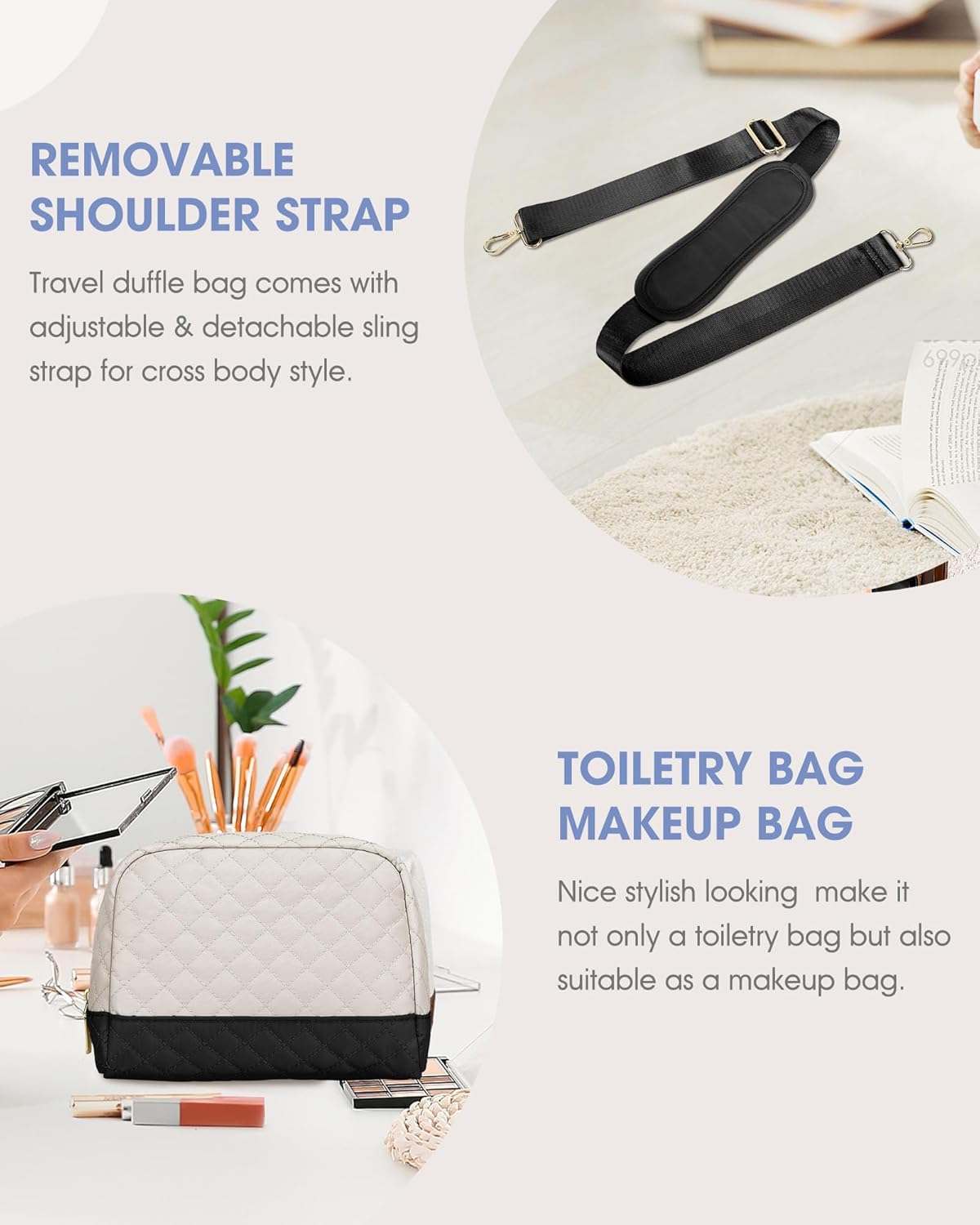 Women Weekender Travel Duffle Bag: Large Overnight Bags with Shoe Compartment Carry on Bags with Toiletry Bag Weekend Yoga Gym Bag with Wet Pocket Travel Duffel Tote Bag Hospital Bag Black