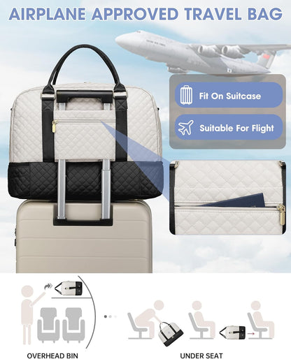 Women Weekender Travel Duffle Bag: Large Overnight Bags with Shoe Compartment Carry on Bags with Toiletry Bag Weekend Yoga Gym Bag with Wet Pocket Travel Duffel Tote Bag Hospital Bag Black