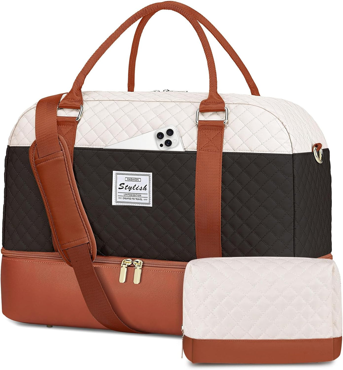 Women Weekender Travel Duffle Bag: Large Overnight Bags with Shoe Compartment Carry on Bags with Toiletry Bag Weekend Yoga Gym Bag with Wet Pocket Travel Duffel Tote Bag Hospital Bag Black