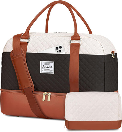 Women Weekender Travel Duffle Bag: Large Overnight Bags with Shoe Compartment Carry on Bags with Toiletry Bag Weekend Yoga Gym Bag with Wet Pocket Travel Duffel Tote Bag Hospital Bag Black