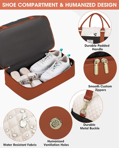 Women Weekender Travel Duffle Bag: Large Overnight Bags with Shoe Compartment Carry on Bags with Toiletry Bag Weekend Yoga Gym Bag with Wet Pocket Travel Duffel Tote Bag Hospital Bag Black