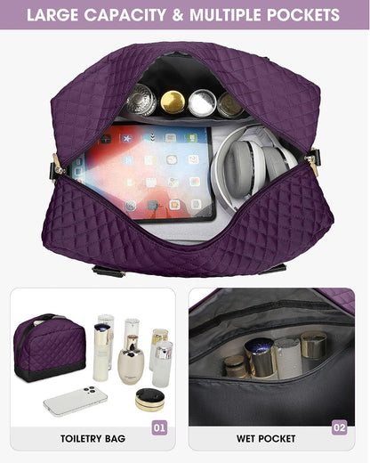 Women Weekender Travel Duffle Bag: Large Overnight Bags with Shoe Compartment Carry on Bags with Toiletry Bag Weekend Yoga Gym Bag with Wet Pocket Travel Duffel Tote Bag Hospital Bag Black