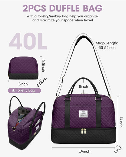 Women Weekender Travel Duffle Bag: Large Overnight Bags with Shoe Compartment Carry on Bags with Toiletry Bag Weekend Yoga Gym Bag with Wet Pocket Travel Duffel Tote Bag Hospital Bag Black