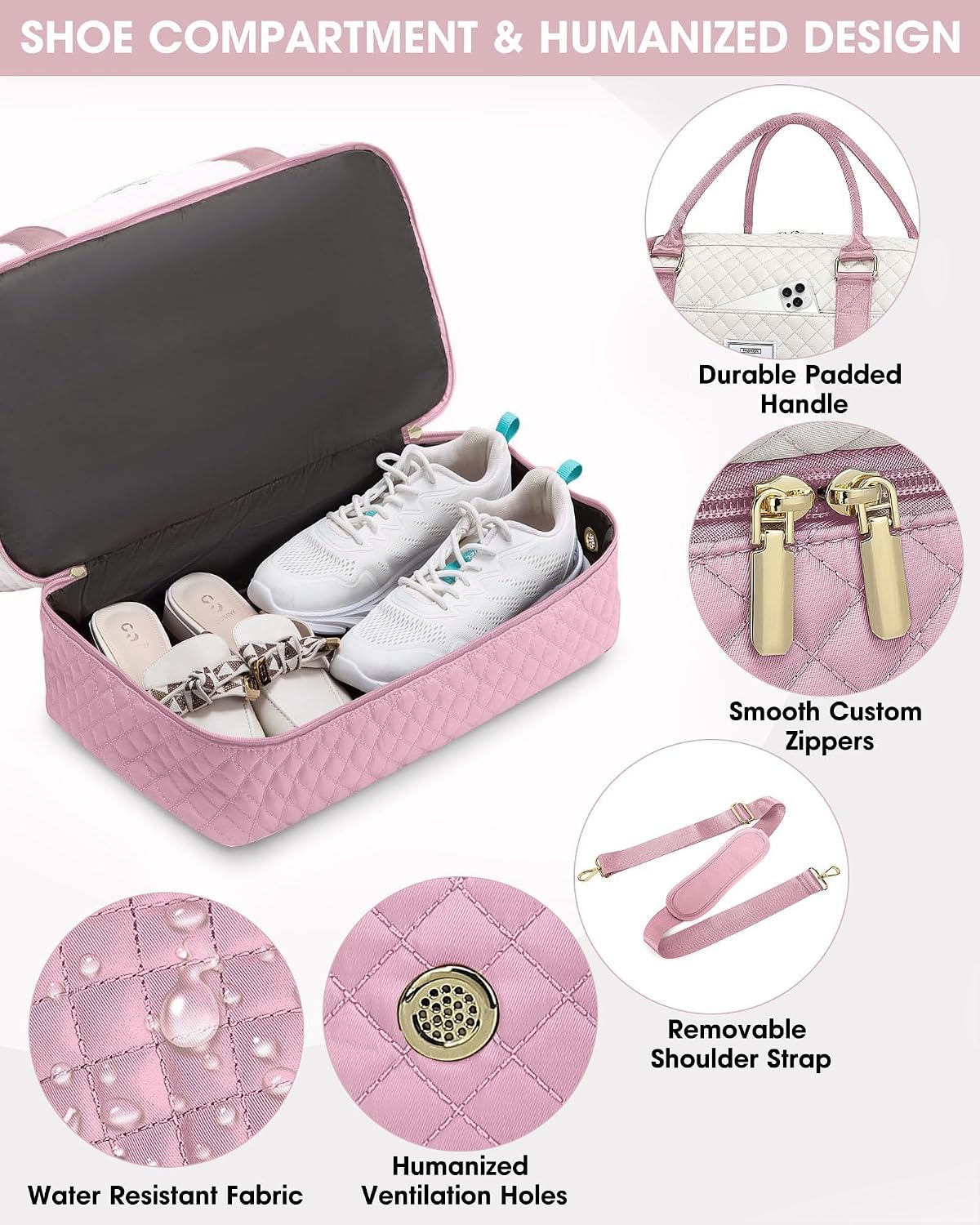 Women Weekender Travel Duffle Bag: Large Overnight Bags with Shoe Compartment Carry on Bags with Toiletry Bag Weekend Yoga Gym Bag with Wet Pocket Travel Duffel Tote Bag Hospital Bag Black