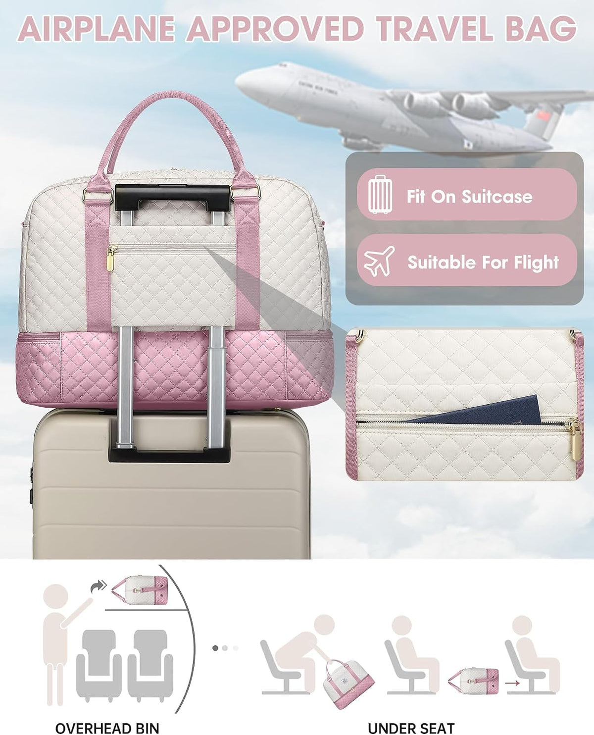 Women Weekender Travel Duffle Bag: Large Overnight Bags with Shoe Compartment Carry on Bags with Toiletry Bag Weekend Yoga Gym Bag with Wet Pocket Travel Duffel Tote Bag Hospital Bag Black