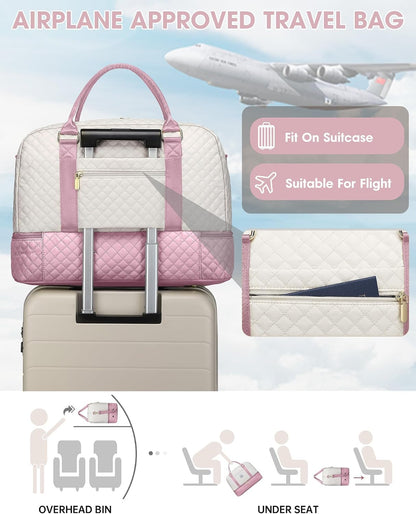 Women Weekender Travel Duffle Bag: Large Overnight Bags with Shoe Compartment Carry on Bags with Toiletry Bag Weekend Yoga Gym Bag with Wet Pocket Travel Duffel Tote Bag Hospital Bag Black