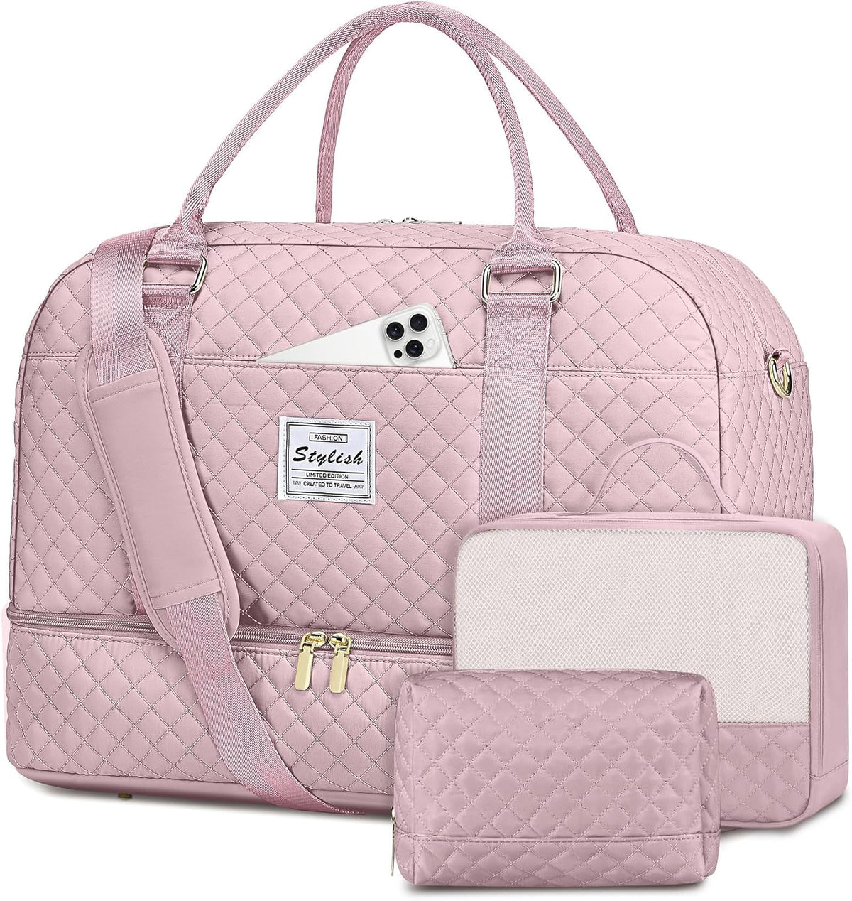 Women Weekender Travel Duffle Bag: Large Overnight Bags with Shoe Compartment Carry on Bags with Toiletry Bag Weekend Yoga Gym Bag with Wet Pocket Travel Duffel Tote Bag Hospital Bag Black