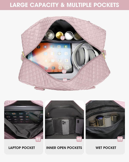 Women Weekender Travel Duffle Bag: Large Overnight Bags with Shoe Compartment Carry on Bags with Toiletry Bag Weekend Yoga Gym Bag with Wet Pocket Travel Duffel Tote Bag Hospital Bag Black