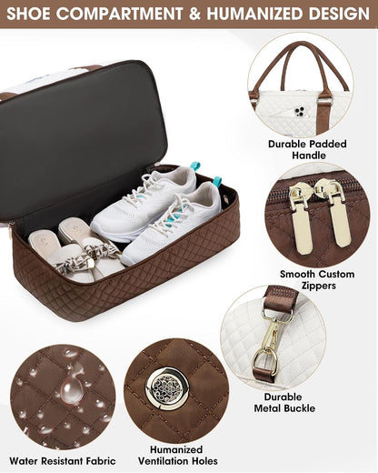 Women Weekender Travel Duffle Bag: Large Overnight Bags with Shoe Compartment Carry on Bags with Toiletry Bag Weekend Yoga Gym Bag with Wet Pocket Travel Duffel Tote Bag Hospital Bag Black