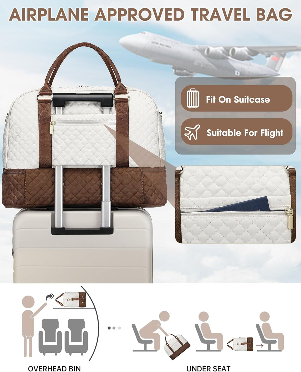Women Weekender Travel Duffle Bag: Large Overnight Bags with Shoe Compartment Carry on Bags with Toiletry Bag Weekend Yoga Gym Bag with Wet Pocket Travel Duffel Tote Bag Hospital Bag Black