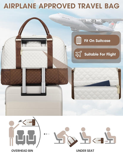Women Weekender Travel Duffle Bag: Large Overnight Bags with Shoe Compartment Carry on Bags with Toiletry Bag Weekend Yoga Gym Bag with Wet Pocket Travel Duffel Tote Bag Hospital Bag Black