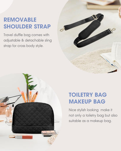 Women Weekender Travel Duffle Bag: Large Overnight Bags with Shoe Compartment Carry on Bags with Toiletry Bag Weekend Yoga Gym Bag with Wet Pocket Travel Duffel Tote Bag Hospital Bag Black