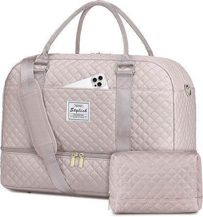 Women Weekender Travel Duffle Bag: Large Overnight Bags with Shoe Compartment Carry on Bags with Toiletry Bag Weekend Yoga Gym Bag with Wet Pocket Travel Duffel Tote Bag Hospital Bag Black