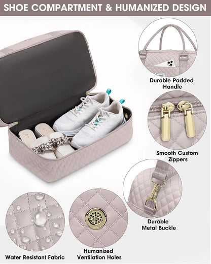 Women Weekender Travel Duffle Bag: Large Overnight Bags with Shoe Compartment Carry on Bags with Toiletry Bag Weekend Yoga Gym Bag with Wet Pocket Travel Duffel Tote Bag Hospital Bag Black