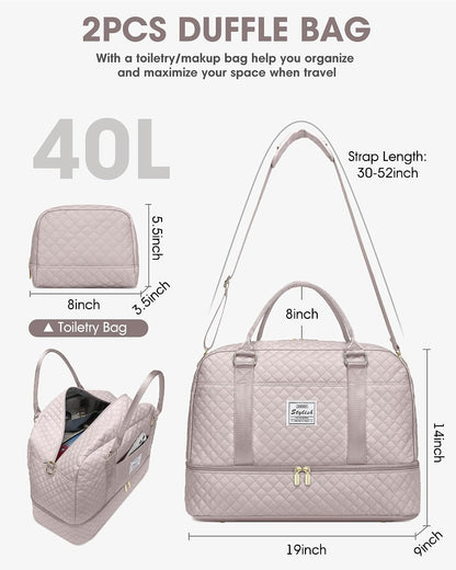 Women Weekender Travel Duffle Bag: Large Overnight Bags with Shoe Compartment Carry on Bags with Toiletry Bag Weekend Yoga Gym Bag with Wet Pocket Travel Duffel Tote Bag Hospital Bag Black
