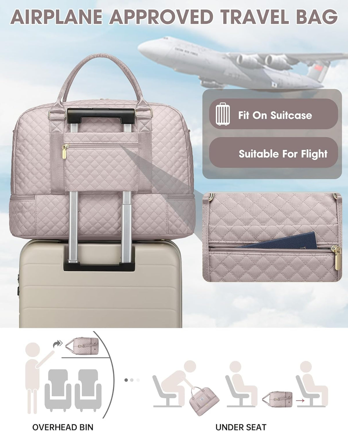 Women Weekender Travel Duffle Bag: Large Overnight Bags with Shoe Compartment Carry on Bags with Toiletry Bag Weekend Yoga Gym Bag with Wet Pocket Travel Duffel Tote Bag Hospital Bag Black