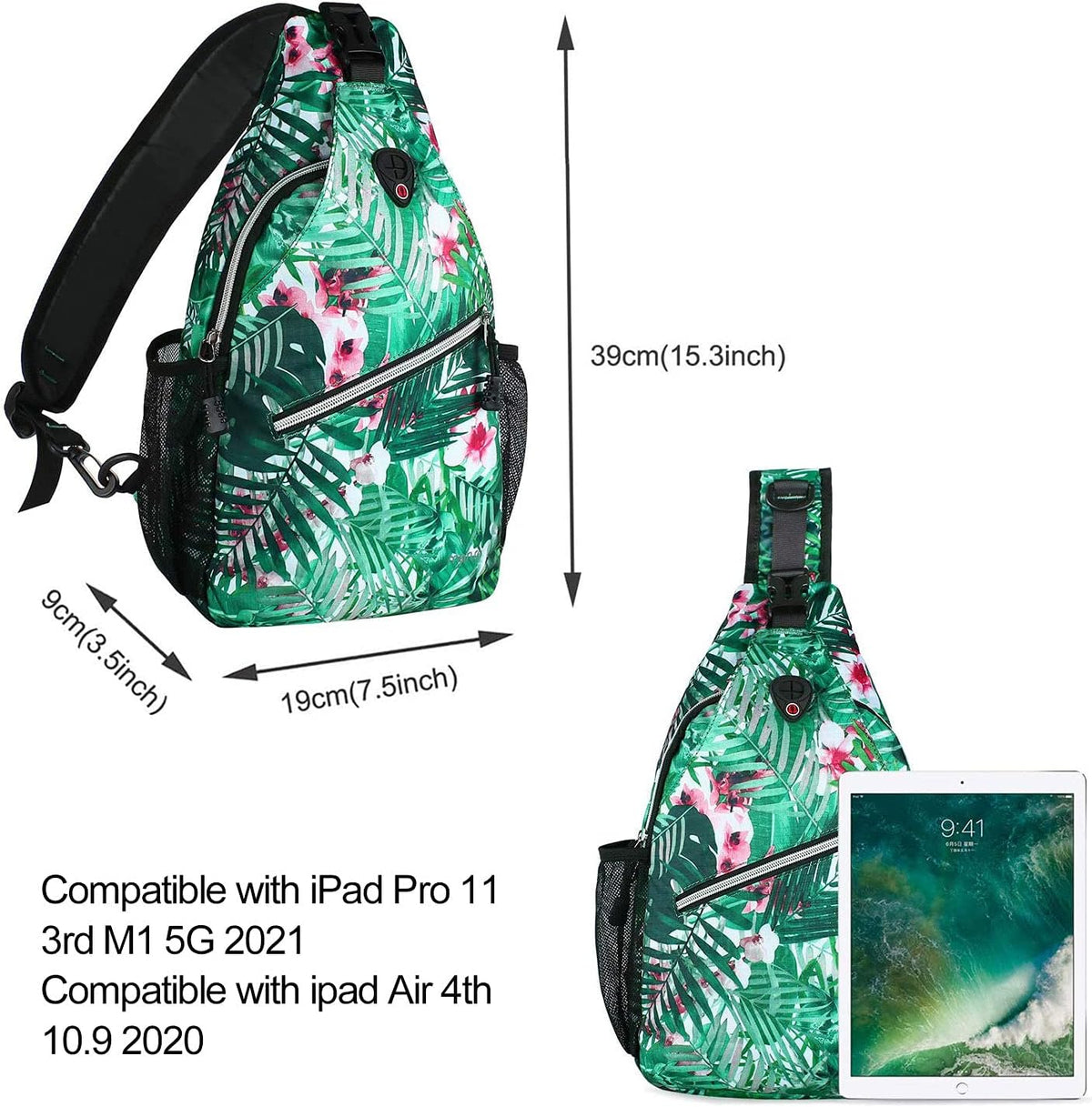 Sling Backpack,Travel Hiking Daypack Pattern Rope Crossbody Shoulder Bag, Palm Leaf Flower