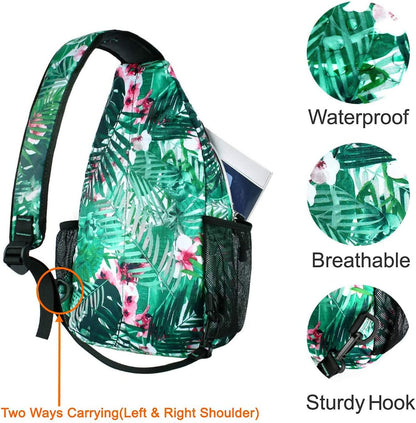 Sling Backpack,Travel Hiking Daypack Pattern Rope Crossbody Shoulder Bag, Palm Leaf Flower