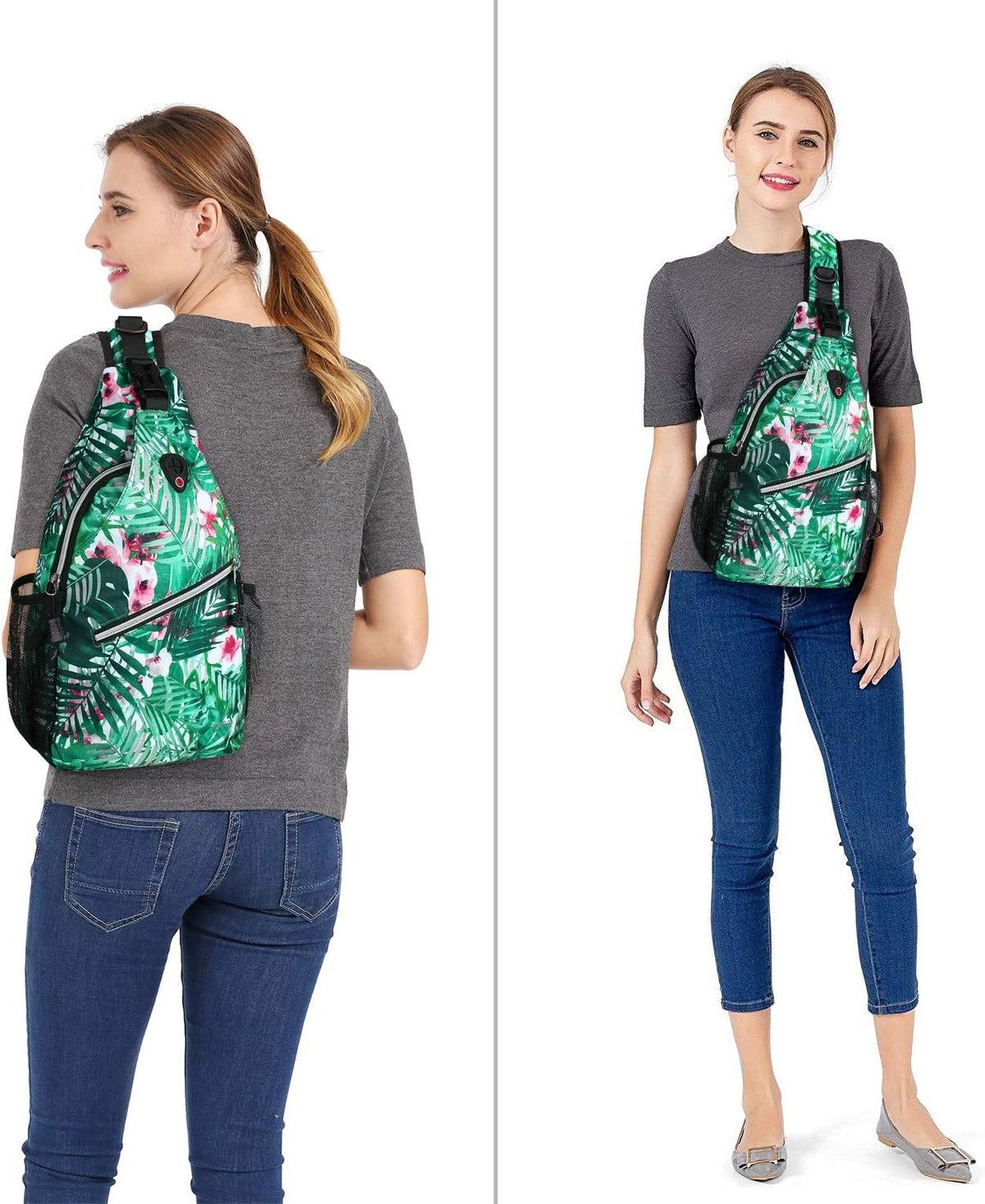 Sling Backpack,Travel Hiking Daypack Pattern Rope Crossbody Shoulder Bag, Palm Leaf Flower