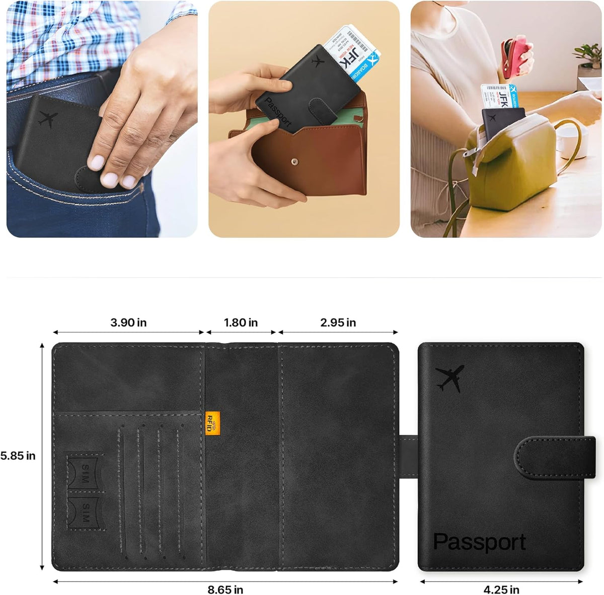 Passport Holder Cover Wallet, RFID Blocking Travel Document Organiser, Must Haves Travel Accessory, Leather Wallet Card Case – Essentials for Men & Women (Green)