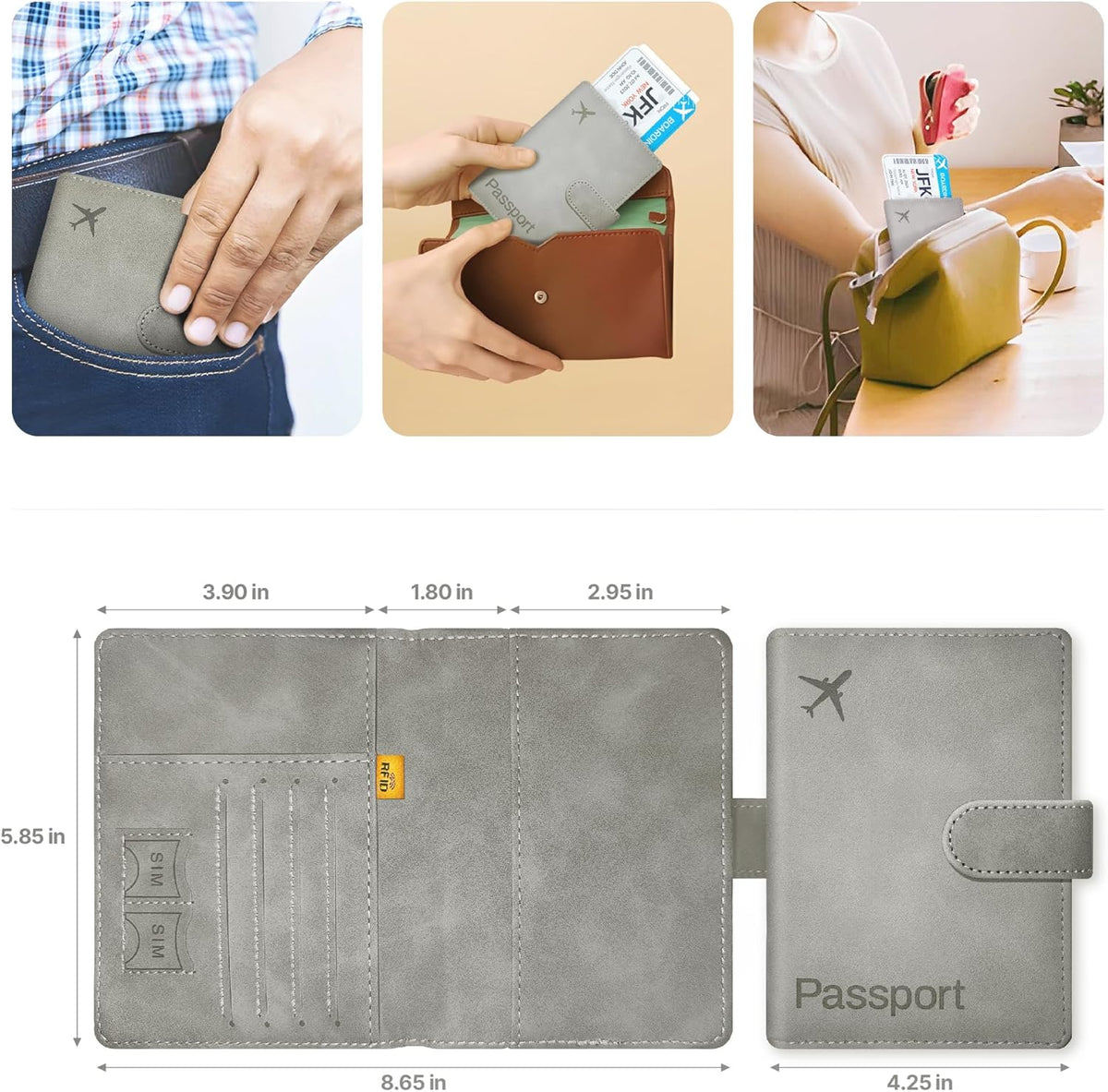 Passport Holder Cover Wallet, RFID Blocking Travel Document Organiser, Must Haves Travel Accessory, Leather Wallet Card Case – Essentials for Men & Women (Green)