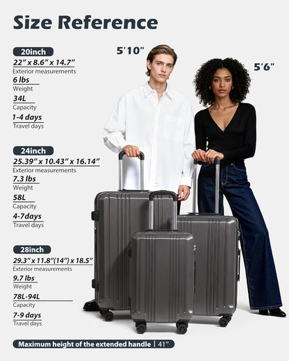 Luggage PC+ABS Hardshell Suitcase with TSA Lock, Spinner Carry On Lightweight (ice blue, S(20in_carry on))