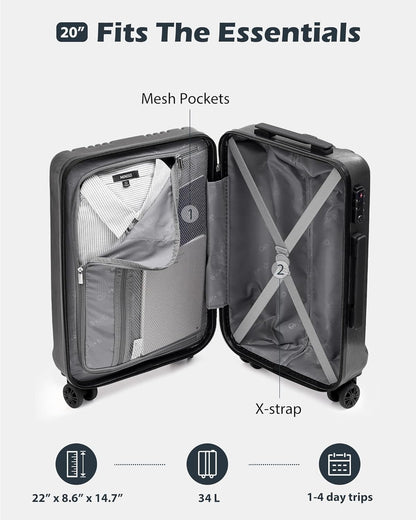 Luggage PC+ABS Hardshell Suitcase with TSA Lock, Spinner Carry On Lightweight (ice blue, S(20in_carry on))