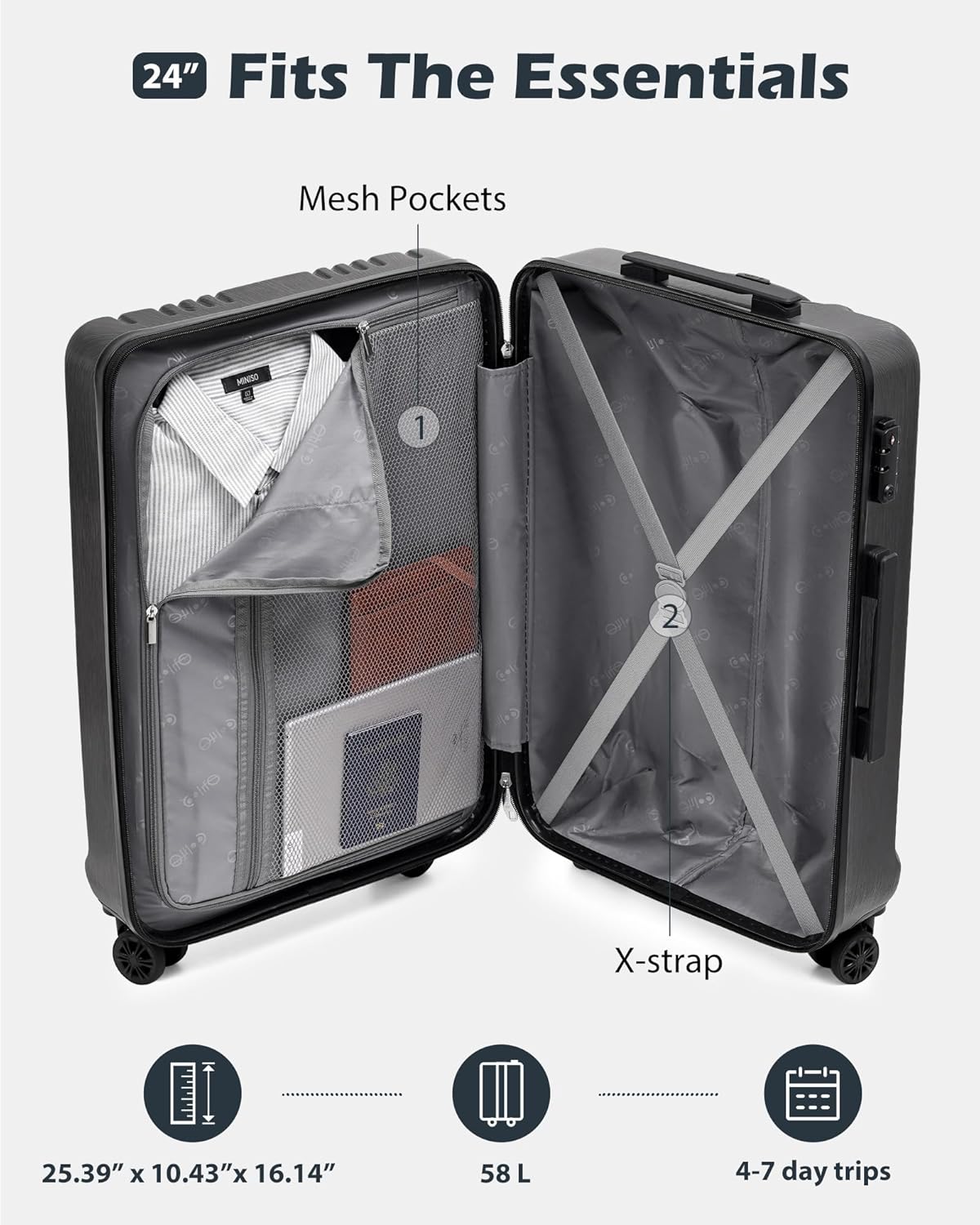 Luggage PC+ABS Hardshell Suitcase with TSA Lock, Spinner Carry On Lightweight (ice blue, S(20in_carry on))