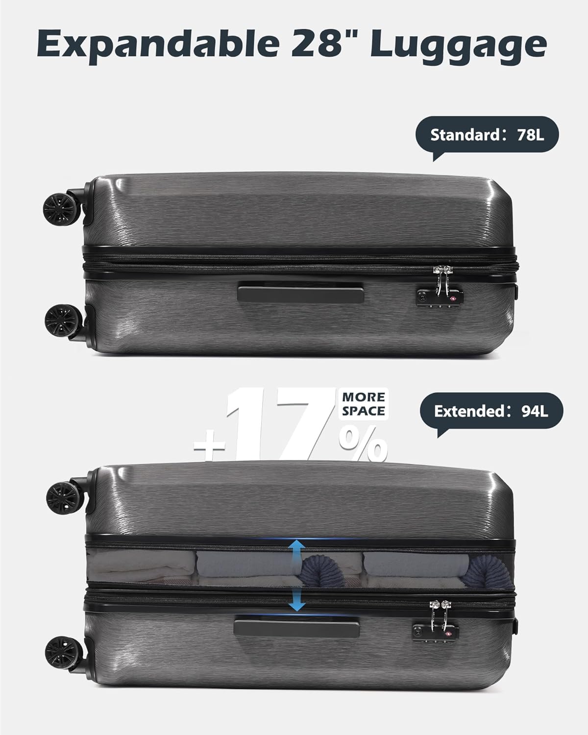Luggage PC+ABS Hardshell Suitcase with TSA Lock, Spinner Carry On Lightweight (ice blue, S(20in_carry on))