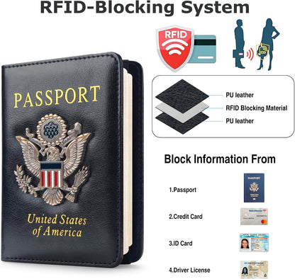 Premium Passport Holder for Travel, RFID Blocking Passport Cover Slim, Durable & Travel-Friendly, Passport Wallet Keep Your Documents Safe & Organized (Navy Blue)